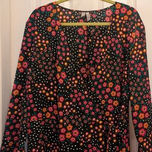 NWOT True Wrap Dress - Maxi, Long Sleeves, Bright Floral Print